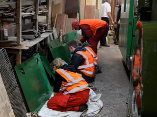 Cleaning the door panels for Moel y Gest