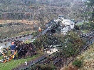 Looking down on the damage