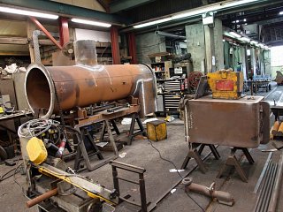 The new boiler on the left in the Erecting Shop - the inner firexbox is on the right