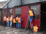 Kids Training week repairing and painting the loco shed doors